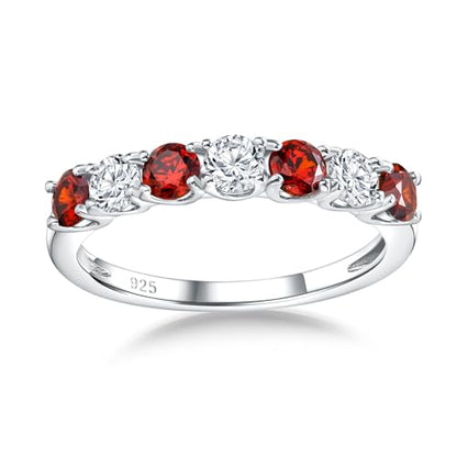 Birthstone Wedding Band Eternity Rings 925 Sterling Silver Rings Stackable Anniversary Engagement Rings Cubic Zirconia Inlaid Created Garnet/Amethyst/Sapphire Ring 7 Stone Ring, Size 6 to 10 - color: Garnet & 5A CZ