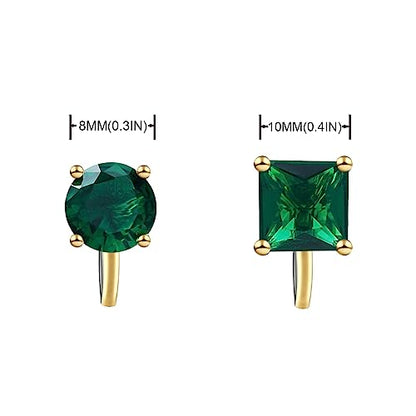 YOQUCOL 2 Pairs 8MM Cubic Zirconia Crystal Clip On Stud Earrings Non Pierced Stud Earrings For Women - color: Gold-Green