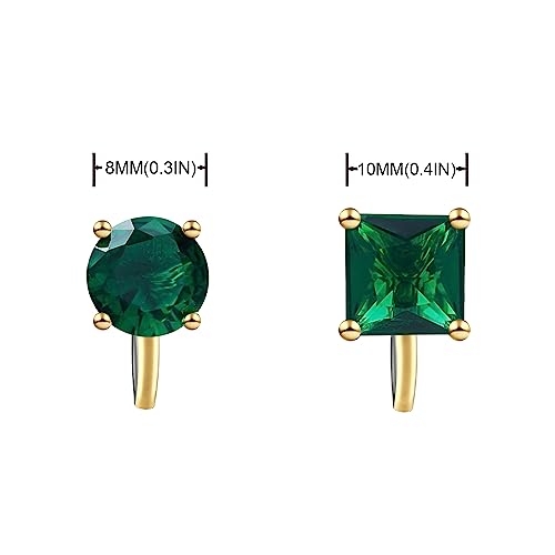 YOQUCOL 2 Pairs 8MM Cubic Zirconia Crystal Clip On Stud Earrings Non Pierced Stud Earrings For Women - color: Gold-Green