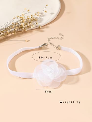 Rose Black Velvet Floral Choker Necklace - Camellia Daisy Rosette - Spring Summer Flower Jewelry - color: White 4