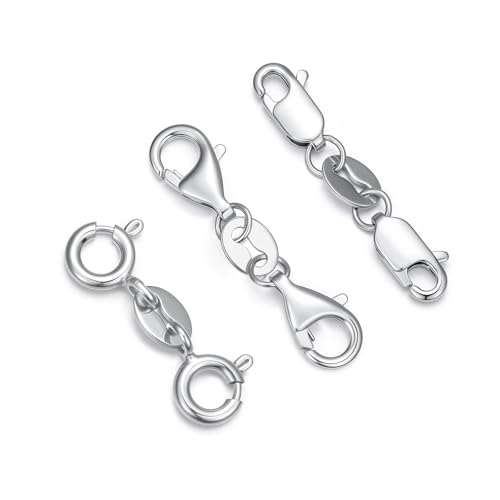 925 Sterling Silver Lobster Clasp for DIY Necklace Bracelet Jewelry Making, Double Spring Clasp with Closed Jump Rings, Necklace Extender Clasp Connector Bracelet Extension (Style 12) - style: Style 12