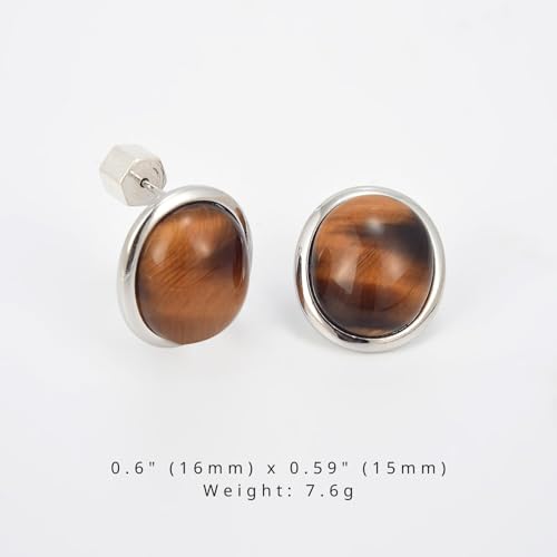 RENAIZ Bold Statement Hoop & Stud Earrings for Women – 14K Gold & Rhodium Plated Maximalist Jewelry, Chunky Geometric Boho Earrings, Hypoallergenic Non-Tarnish Trendy Gift - color: White Gold, style: Tiger Eye