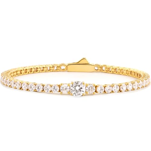 STORYJEWELLERY Birthstone Bracelets for Women, Tennis Bracelets for Women, Gold Plated Cubic Zirconia Bracelet, Lab-Grown Birthstone Jewelry - color: 04. April, size: Length 7"