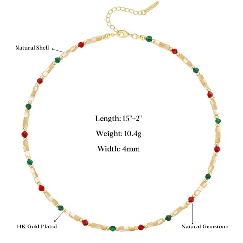 KissYan Beaded Choker Necklace for Women, Colorful Natural Gemstones Pearl Choker 14K Gold Plated Pendant Healing Crystal Necklace Handmade Stone Jewelry Gift | 14K Gold Plated Pendant Necklaces, Natural Gemstones Pearl Choker, Healing Crystal Chain, Hand