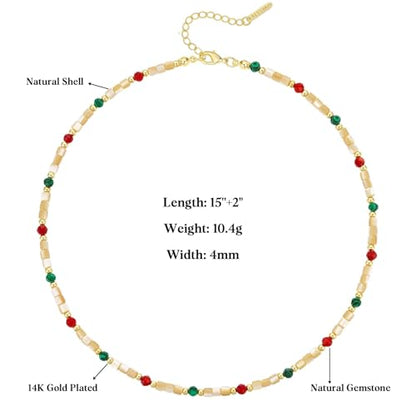 KissYan Beaded Choker Necklace for Women, Colorful Natural Gemstones Pearl Choker 14K Gold Plated Pendant Healing Crystal Necklace Handmade Stone Jewelry Gift | 14K Gold Plated Pendant Necklaces, Natural Gemstones Pearl Choker, Healing Crystal Chain, Hand