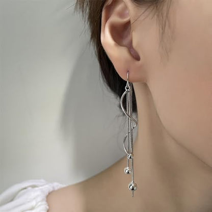 925 Sterling Silver Dangle Earrings with Charms Heart, Water drop, Moon, Star Long Drop Earring for Women Jewelry Gifts Hypoallergenic - color: spiral tassels
