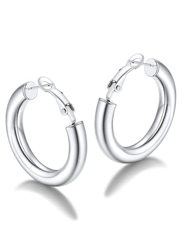 FaithHeart Silver/Black/Gold Stainless Steel Chunky Hoop Earrings for Women | Hypoallergenic Lightweight Hoop Earrings, Trendy Statement Thick Hoop, 20/30/40/50/60/70/80mm - color: Silver, size: 30mm