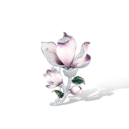 Santuzza 925 Sterling Silver Enamel Brooch Pin for Women - color: [D]Magnolia