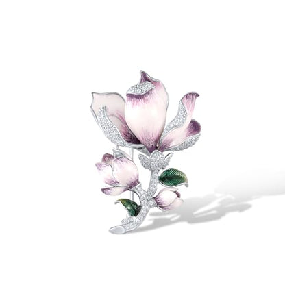 Santuzza 925 Sterling Silver Enamel Brooch Pin for Women - color: [D]Magnolia