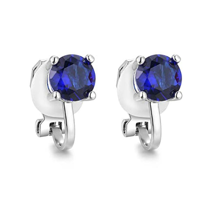 SELOVO Clip on Earrings Small Stone 7mm CZ Cubic Zirconia Sparkle Studs for No Pierced Ear - color: Blue