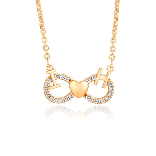 Gold Plated Pendant Necklaces for Women Cubic Zirconia Accent 18 Inch Adjustable Chain Hypoallergenic Gift for Wife Mom Birthday Valentines Day - style: Infinity letters