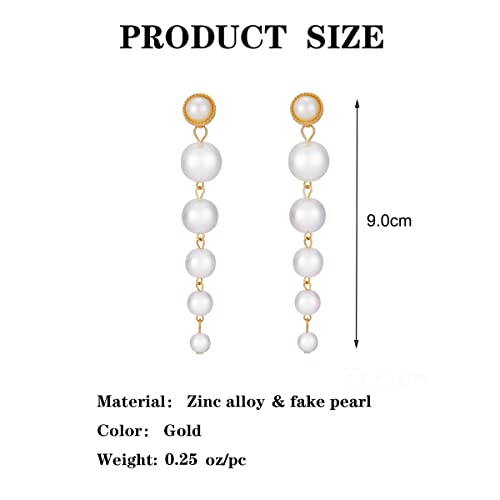 Gold Metal Clip On Earrings for Women Non Pierced Dangle Drop Earrings Multiple Styles - color: gold long pearl