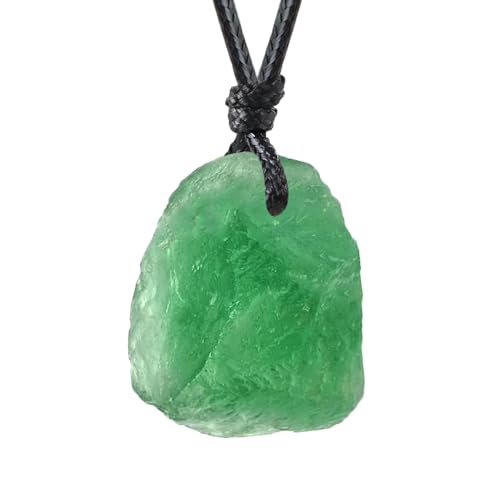 FANASY Natural Raw Crystal Necklace for Women Irregular Stone Necklaces Spiritual Gemstone Pendant with Adjustable Rope - color: Fluorite
