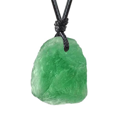 Natural Raw Crystal Necklace for Women Irregular Stone Necklaces Spiritual Gemstone Pendant with Adjustable Rope - color: A-Green Fluorite