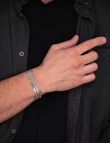 Stainless Steel Bracelet Set for Men, Adjustable Link Chains | Layered stainless steel link chain bracelets with adjustable sizing, designed for daily wear, stacking, and gifts - color: Style1-7 inch