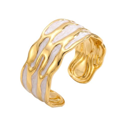 18K Gold Plated White Enamel Cuff Bracelet for Women - color: wave