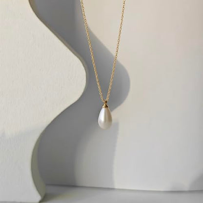 Zeffy Gold Pearl Necklace for Women, Dainty 14K Gold/Silve Plated Layered Pearl Choker Pearl Earrings Pearl Bracelets Wedding Trendy Gold Jewelry Set for Women Gifts - style: Gold Teardrop Pearl Necklace-1PCS