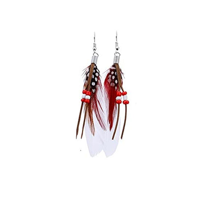Boho Colorful Feather Dangle Earrings Handmade Beads Taseel Fashion Earrings for Women - color: White
