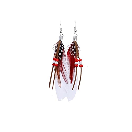 Boho Colorful Feather Dangle Earrings Handmade Beads Taseel Fashion Earrings for Women - color: White
