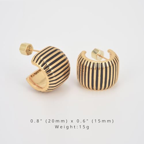 RENAIZ Bold Statement Hoop & Stud Earrings for Women – 14K Gold & Rhodium Plated Maximalist Jewelry, Chunky Geometric Boho Earrings, Hypoallergenic Non-Tarnish Trendy Gift - color: Yellow Gold, style: Chunky-Black