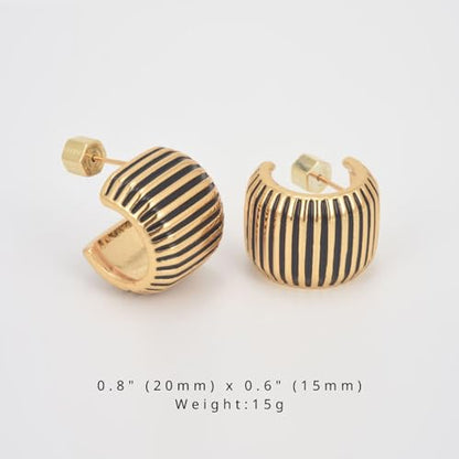 RENAIZ Bold Statement Hoop & Stud Earrings for Women – 14K Gold & Rhodium Plated Maximalist Jewelry, Chunky Geometric Boho Earrings, Hypoallergenic Non-Tarnish Trendy Gift - color: Yellow Gold, style: Chunky-Black