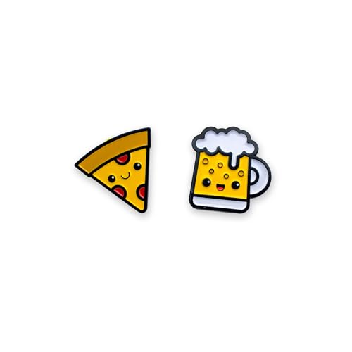 Enamel Pin Set (2 Pins Per Set) for Backpack, Bag, Lapel, Kawaii Button Collector - style: Pizza & Beer