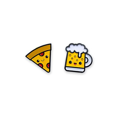 Enamel Pin Set (2 Pins Per Set) for Backpack, Bag, Lapel, Kawaii Button Collector - style: Pizza & Beer