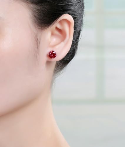 Adabele Authentic Sterling Silver Birthstone Stud Earrings 6mm 8mm Cubic Zirconia Imitation Diamond Gemstone Hypoallergenic Nickel Free Tarnish Resistant Women Fine Jewelry - color: July, size: 8mm/2 Carat/Large