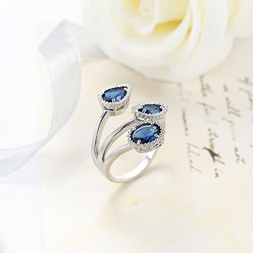 Kokoma Shiny Diamond Teardrop Open Statement Ring for Women Girls Rhinestone CZ Crystal Leaf Climber Wrap Finger Band Engagement Promise Rings Bands Fashion Jewelry Gifts for Mother's Day - color: Blue
