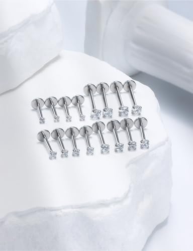 20G 18G 16G Threadless Flat Back Earrings Nose Stud 316L Surgical Steel Medusa Labret Monroe Lip Ring Tragus Forward Helix Conch Cartilage Lobe Earrings Stud Piercing Jewelry For Women Men - size: 18G-6MM 7MM 8MM 10MM Length