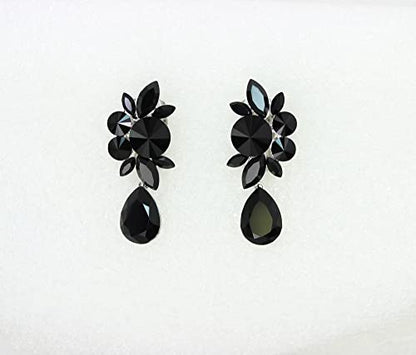 Faship Statement Dangling Floral Clip On Earrings For Women - color: Black