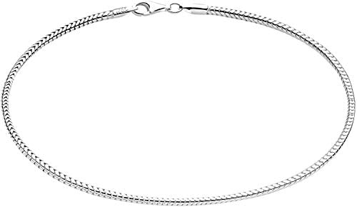Savlano 925 Sterling Silver Solid Italian Figaro, Rope,Herringbone, Curb, Ball Bead, Snake, Mariner Chain Anklet for Women, Comes in 0.8mm - 5mm With Gift Box - style: Snake 1mm