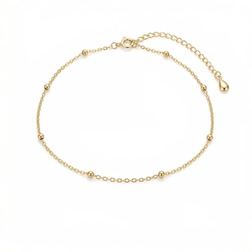 NONAMOIS Ankle Bracelets for Women Dainty 18K Gold Plated Anklet | Stainless Steel Waterproof Satellite Beaded Pearl Star Cross Chain Anklets Non Tarnish Summer Beach Foot Jewelry Gifts - color: Beaded-GD