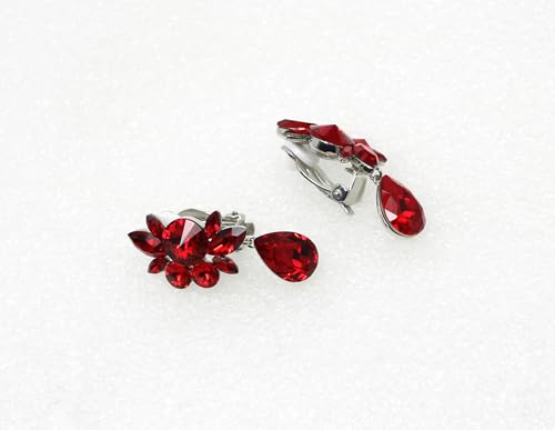 Faship Statement Dangling Floral Clip On Earrings For Women - color: Red