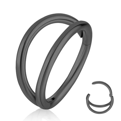 Titanium Septum Rings, Nose Rings Hoops for Women, Segment Nose Rings 16G 8mm/10mm Hypoallergenic Cartilage Conch Helix Rook Hoop Earrings - color: Double Stacked-Black, size: 16 Gauge 8mm