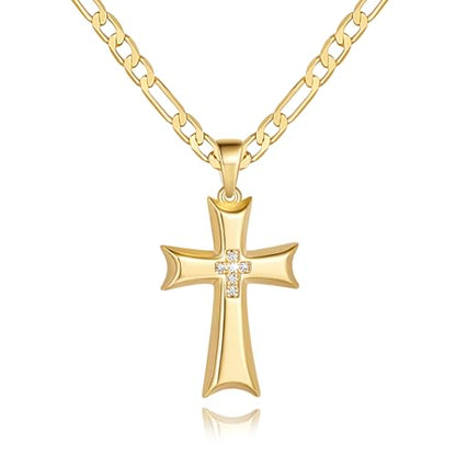 AIGAMIT Cross Necklace for Men Gold Cross Necklace for Men | 14K Gold Cross Chain for Mens Cross Necklaces Cubic Zirconia Gold Cross Pendant Necklace for Men Cross Necklaces 20/22/24in - size: 24 inches