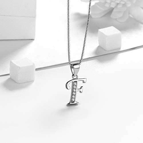 Aurora Tears Letter Necklace Initial 925 Sterling Silver Alphabet Pendant Crystal Name Gift Women Cubic Zirconia Jewelry - color: F
