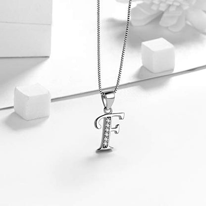 Aurora Tears Letter Necklace Initial 925 Sterling Silver Alphabet Pendant Crystal Name Gift Women Cubic Zirconia Jewelry - color: F