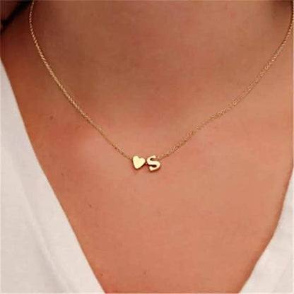 Glimmerst Initial Heart Necklace 18K Gold Plated Stainless Steel Tiny Heart Letter Necklace Personalized Monogram Name Necklace for Women - style: D