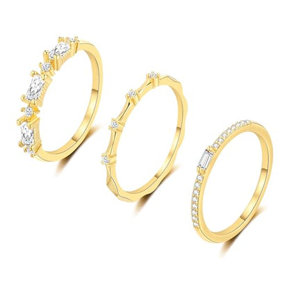 FUNEIA Stackable Silver Gold Rings for Women Non Tarnish 14K Gold Plated Thumb Cubic Zirconia Rings for Women Dainty Pinky Promise Wedding Ring Set Women's Engagement Eternity Band Rings Gold Jewelry - color: B-Gold Rings