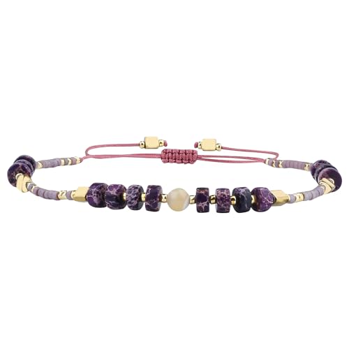 KELITCH Crystal Agate Friendship Bracelet Handmade Seed Beads Adjustable Bracelets for Women - color: Purple