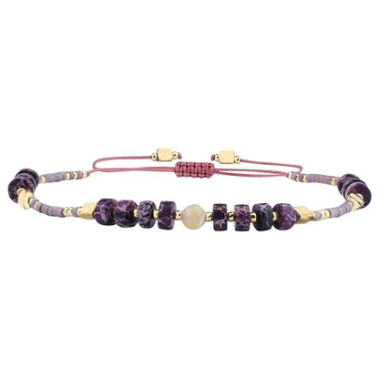 KELITCH Crystal Agate Friendship Bracelet Handmade Seed Beads Adjustable Bracelets for Women - color: Purple