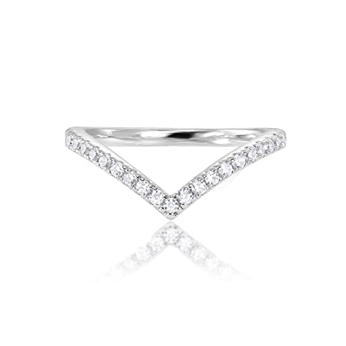 PAVOI 14K Gold Plated Sparkling Cubic Zirconia Wishbone 'V' Ring for Women - color: White Gold
