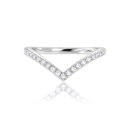 PAVOI 14K Gold Plated Sparkling Cubic Zirconia Wishbone 'V' Ring for Women - color: White Gold