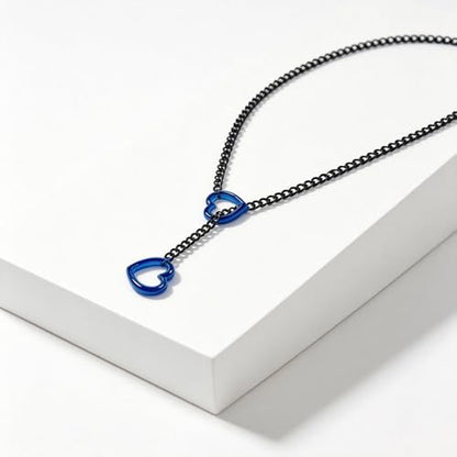 Choker Necklace for Women Gothic Goth Stainless Steel Slip Chain Chunky Long Drop Mens Punk Necklace Jewelry Gift - style: Blue Heart
