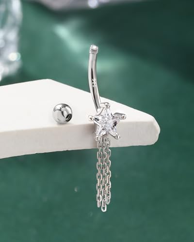 14K Gold Plated Belly Button Rings 925 Sterling Silver Belly Navel Rings for Women Star Navel Piercing Jewelry