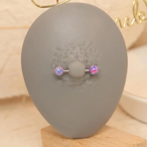 FUNLMO 1 Pair Nipple Piercing Jewelry Titanium Nipple Rings Internally Threaded Tongue Rings Bridge Piercing Jewelry Opal Nipple Barbells - color: Silver, Purple Opal Ball