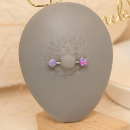 FUNLMO 1 Pair Nipple Piercing Jewelry Titanium Nipple Rings Internally Threaded Tongue Rings Bridge Piercing Jewelry Opal Nipple Barbells - color: Silver, Purple Opal Ball