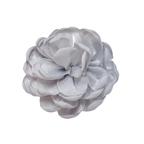 9cm Wedding Fabric Flower Brooch Pin Hair Clip for Women Men Elegant Big Camellia Rose Floral Brooches Lapel Pins Dainty Holiday Party Costume Dress Accessories Jewelry - color: Grey