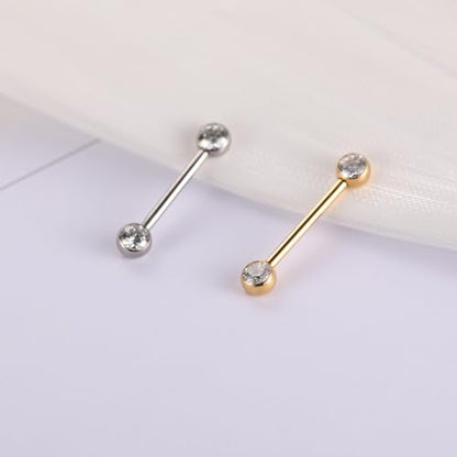 14G Nipple Rings Titanium Nipple Jewelry for Women Bridge Piercings | 1 Pair Nipple Bars,Hypoallergenic Nipple Barbells,Internally Threaded Nipple Piercings,Tongue Rings,Straight Barbells - color: Styele5:Clear CZ,Gold, size: 14G+11/16"(18mm)